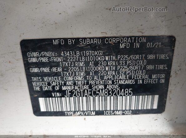 JF2GTAEC5M8320485 2021 SUBARU CROSSTREK White Շարժիչի բաժամունքի տեսք