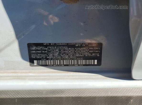 JF2GTAEC6N8236466 2022 SUBARU CROSSTREK Бирюзовый Вид наклейки с VIN-кодом