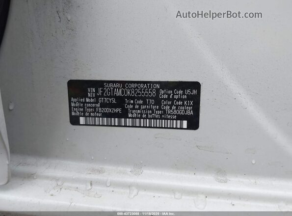JF2GTAMC0K8255558 2019 SUBARU CROSSTREK Белый Вид подкапотного пространства