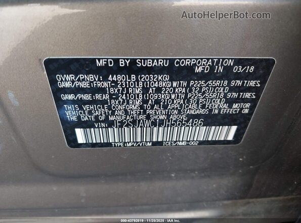JF2SJAWC1JH565486 2018 SUBARU FORESTER Коричневый Вид подкапотного пространства