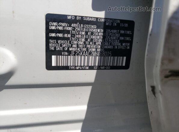 JF2SKAAC2MH468015 2021 SUBARU FORESTER White Engine compartment view