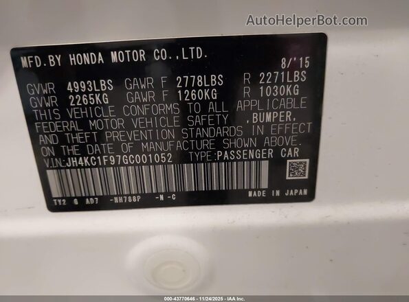 JH4KC1F97GC001052 2016 ACURA RLX Белый Вид подкапотного пространства