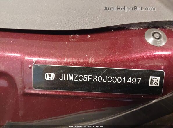 JHMZC5F30JC001497 2018 HONDA CLARITY PLUG-IN HYBRID Бордовый Вид подкапотного пространства