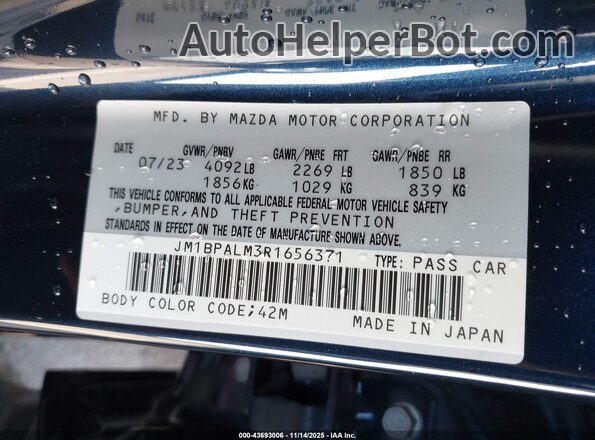 JM1BPALM3R1656371 2024 MAZDA 3 Синий Вид подкапотного пространства