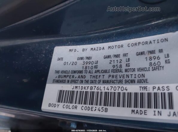 JM1DKFB76L1470704 2020 MAZDA CX-3 Light Blue Вид подкапотного пространства