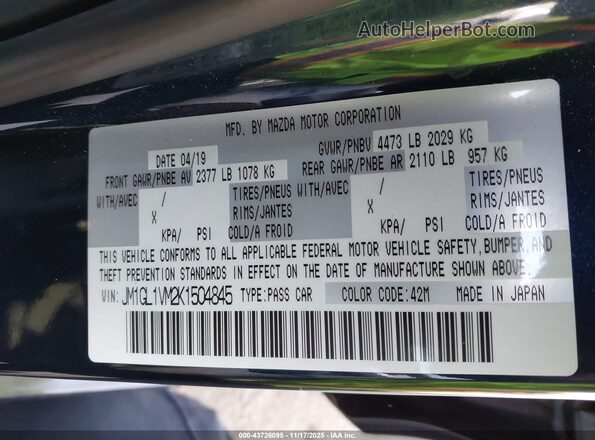 JM1GL1VM2K1504845 2019 MAZDA 6 Dark Blue Вид подкапотного пространства