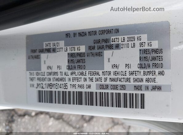 JM1GL1VM6M1614185 2021 MAZDA 6 Белый Вид подкапотного пространства