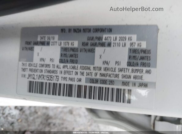 JM1GL1VM7K1505179 2019 MAZDA 6 Белый Вид подкапотного пространства