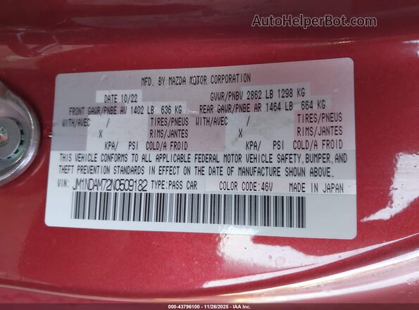 JM1NDAM72N0509182 2022 MAZDA MX-5 MIATA RF Red Widok komory silnika