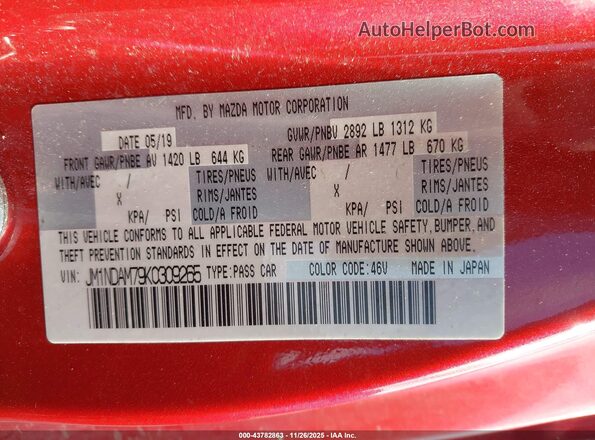 JM1NDAM79K0309265 2019 MAZDA MX-5 MIATA RF Красный Вид подкапотного пространства