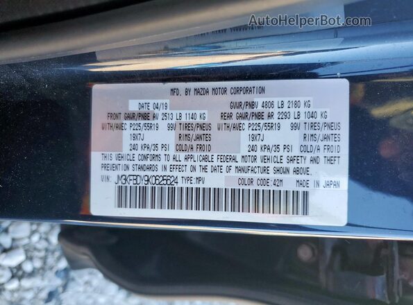 JM3KFBDY9K0625624 2019 MAZDA CX-5 Черный Вид наклейки с VIN-кодом