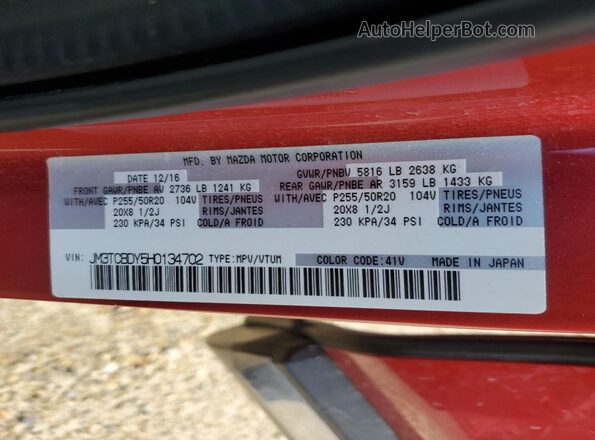 JM3TCBDY5H0134702 2017 MAZDA CX-9 Красный Вид наклейки с VIN-кодом