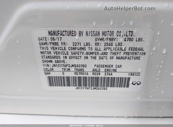 JN1CV7AP2JM240392 2018 INFINITI Q50 White Engine compartment view