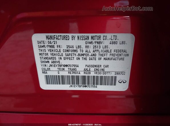 JN1EV7BPXMM707554 2021 INFINITI Q50 Красный Вид подкапотного пространства