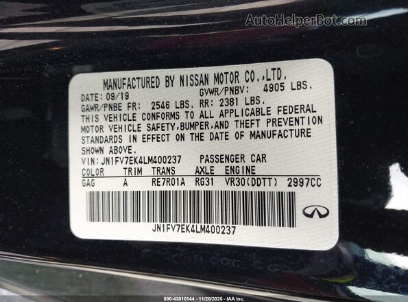 JN1FV7EK4LM400237 2020 INFINITI Q60 Черный Вид подкапотного пространства