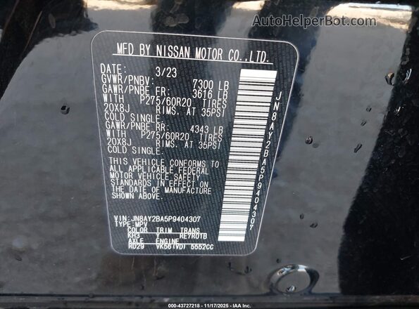 JN8AY2BA5P9404307 2023 NISSAN ARMADA Черный Вид подкапотного пространства