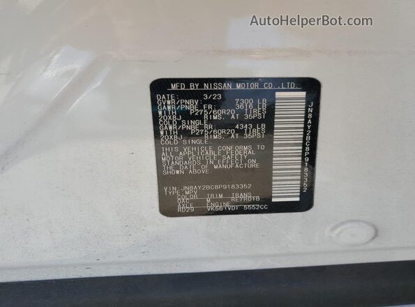 JN8AY2BC8P9183352 2023 NISSAN ARMADA Белый Вид наклейки с VIN-кодом