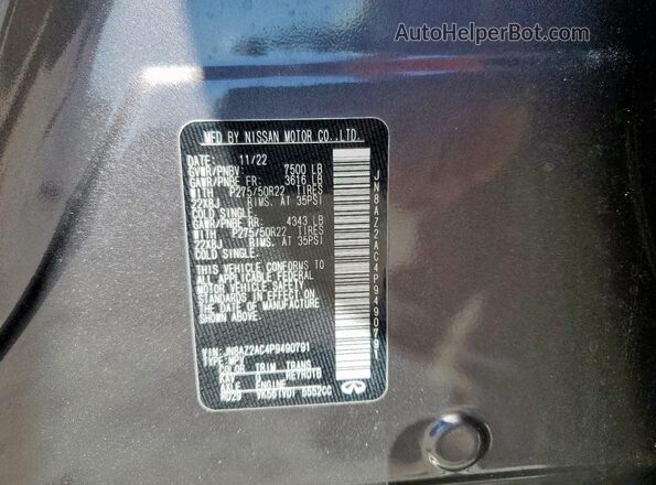 JN8AZ2AC4P9490791 2023 INFINITI QX80 Burgundy VIN კოდის სტიკერის ხედი