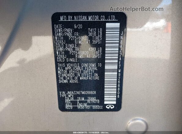 JN8AZ2AE7M9268808 2021 INFINITI QX80 Champagne Widok komory silnika