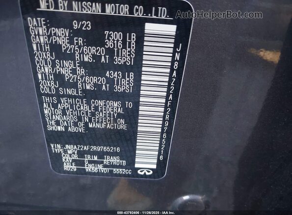 JN8AZ2AF2R9765216 2024 INFINITI QX80 Серый Вид подкапотного пространства