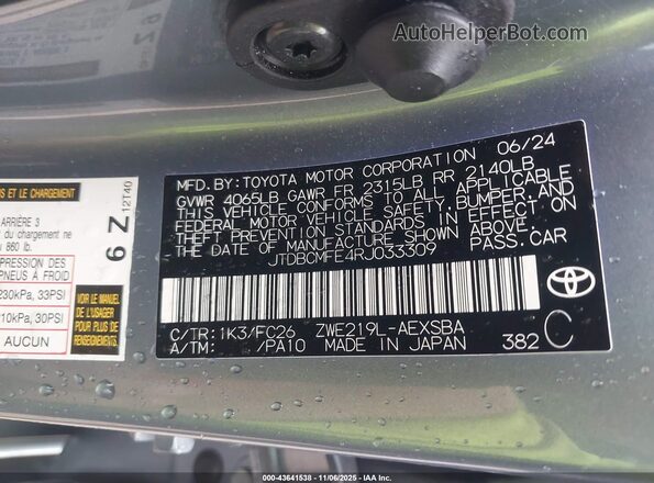 JTDBCMFE4RJ033309 2024 TOYOTA LL Gray Engine compartment view