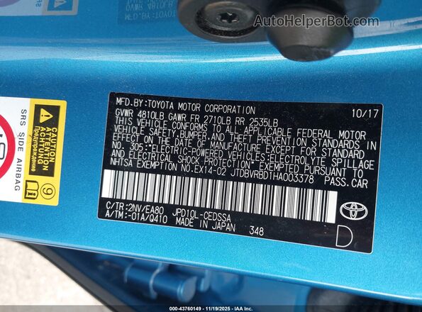 JTDBVRBD1HA003378 2017 TOYOTA MIRAI Blue Widok komory silnika
