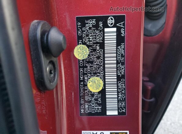 JTDBVRBD9KA006682 2019 TOYOTA MIRAI Красный Панорамный вид салона 360°