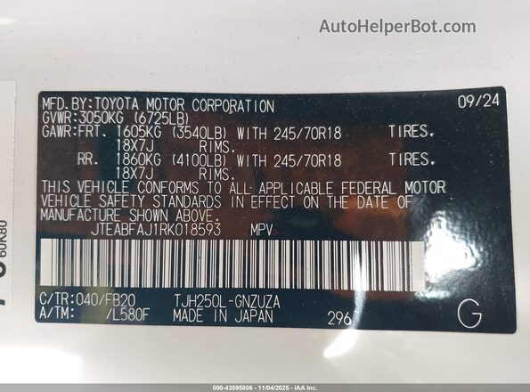 JTEABFAJ1RK018593 2024 TOYOTA LAND CRUISER Белый Вид подкапотного пространства