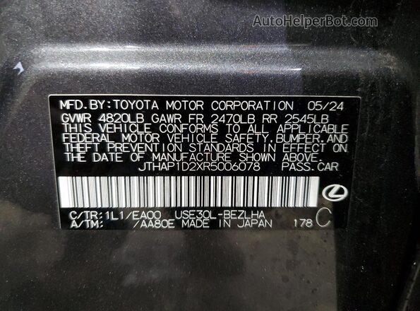 JTHAP1D2XR5006078 2024 LEXUS IS Серый Вид наклейки с VIN-кодом