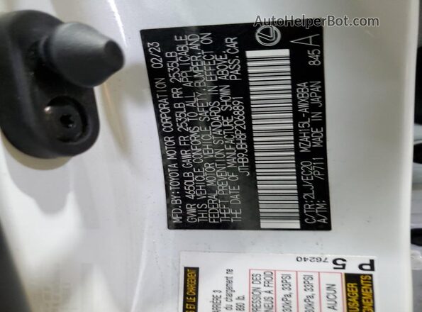 JTHB9JBH8P2068891 2023 LEXUS UX White Widok wnętrza 360 stopni