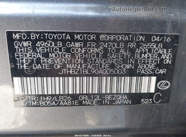 JTHBZ1BL9GA005003 2016 LEXUS GS 350 Gray Widok komory silnika