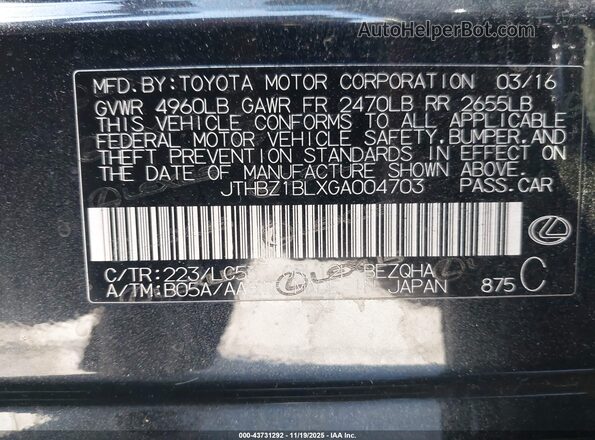 JTHBZ1BLXGA004703 2016 LEXUS GS 350 Black Widok komory silnika