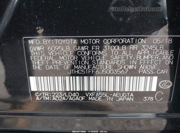 JTHC51FF6J5003567 2018 LEXUS LS 500 Черный Вид подкапотного пространства