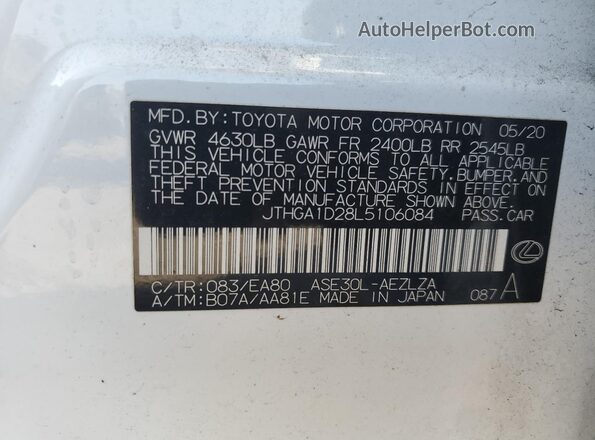 JTHGA1D28L5106084 2020 LEXUS IS White Widok komory silnika