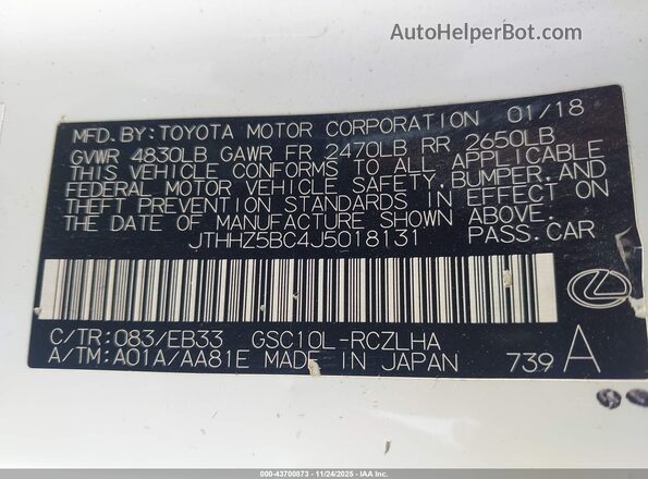 JTHHZ5BC4J5018131 2018 LEXUS RC 350 Белый Вид подкапотного пространства