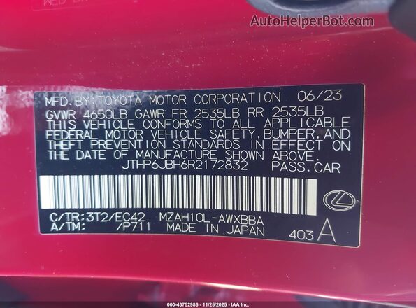 JTHP6JBH6R2172832 2024 LEXUS UX 250H Red Շարժիչի բաժամունքի տեսք