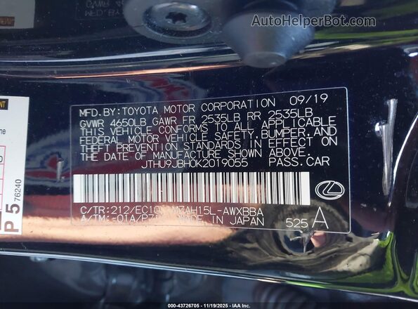 JTHU9JBH0K2019055 2019 LEXUS UX 250H Black Вид підкапотного простору