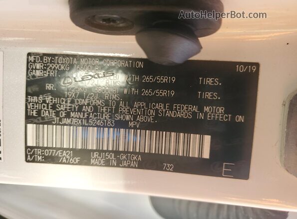 JTJAM7BX1L5246183 2020 LEXUS GX White Vista interior de 360 grados