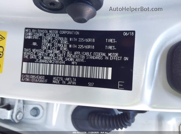 JTJBARBZ4K2181694 2019 LEXUS NX 300 White Vista del compartimento del motor