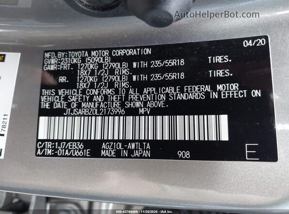 JTJSARBZ0L2173996 2020 LEXUS NX 300 Silver Engine compartment view