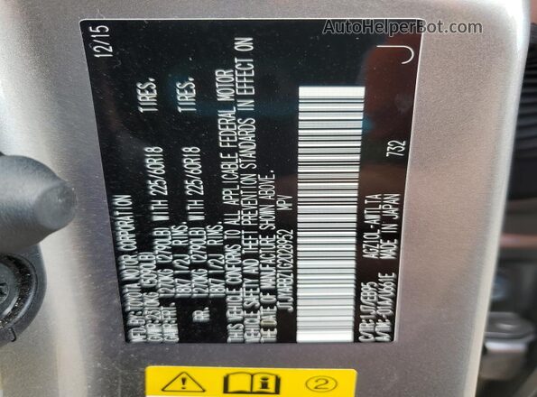 JTJYARBZ1G2028952 2016 LEXUS NX Silver VIN კოდის სტიკერის ხედი