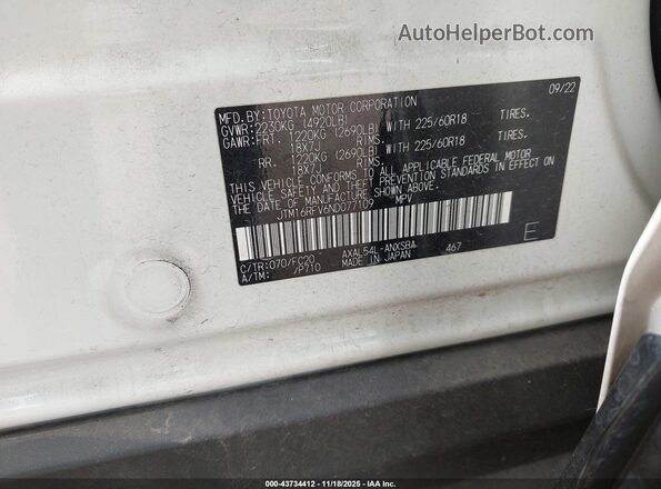 JTM16RFV6ND077109 2022 TOYOTA RAV4 HYBRID White ძრავის განყოფილების ხედი