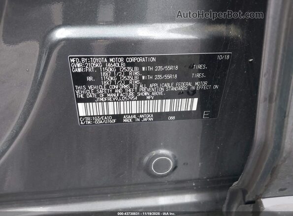 JTMDFREV9JJ257954 2018 TOYOTA LIMITED Серый Вид подкапотного пространства