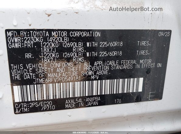 JTME6RFV2PD549181 2023 TOYOTA RAV4 HYBRID White Vista del compartimento del motor