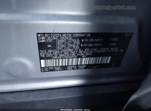 JTMFB3FV1MD024976 2021 TOYOTA RAV4 PRIME Серебряный Вид подкапотного пространства