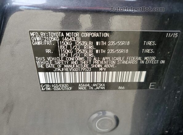 JTMJFREV5GD179523 2016 TOYOTA RAV4 Gray Widok naklejki z numerem VIN