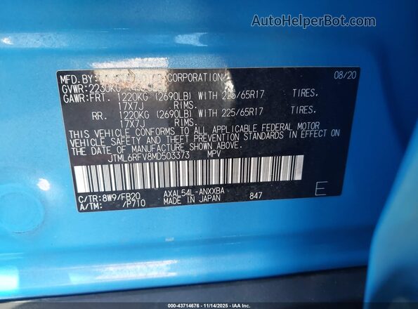JTML6RFV8MD503373 2021 TOYOTA LE Blue Вид підкапотного простору