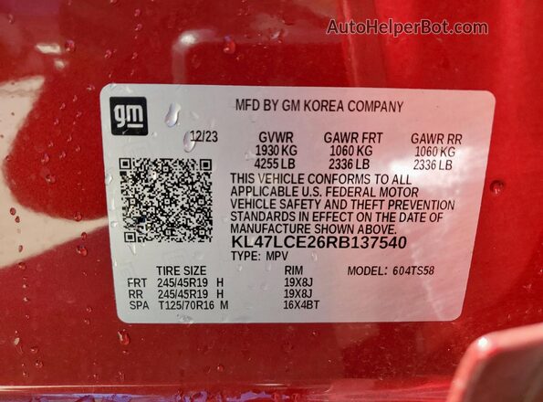 KL47LCE26RB137540 2024 BUICK OTHER Бордовый Вид наклейки с VIN-кодом