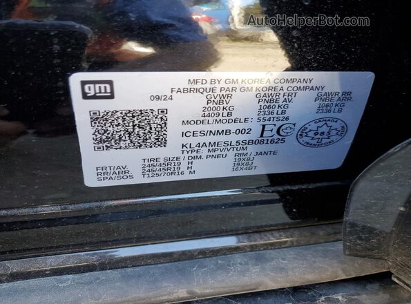 KL4AMESL5SB081625 2025 BUICK ENCORE Black Widok naklejki z numerem VIN