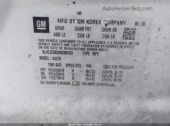 KL4CJESB5MB306783 2021 BUICK ENCORE Серебряный Вид подкапотного пространства